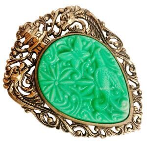 Vintage 40s Kitsch Dragon Pagoda Brooch Molded Faux Jade Asian Orientalist Style